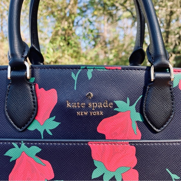 Kate Spade Madison Rose Toss Printed Medium Satchel Handbag Crossbody Strap - Picture 2 of 11